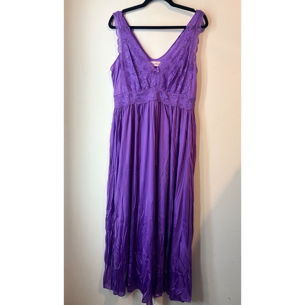 Vintage Shadowline Purple Nylon Lace Nightgown Maxi Sleepwear NWT 1X